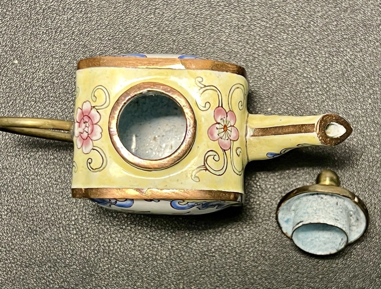 Chinemel 1990s B. Yee Miniature Teapot Copper & Painted Flowers, 3.75x3"