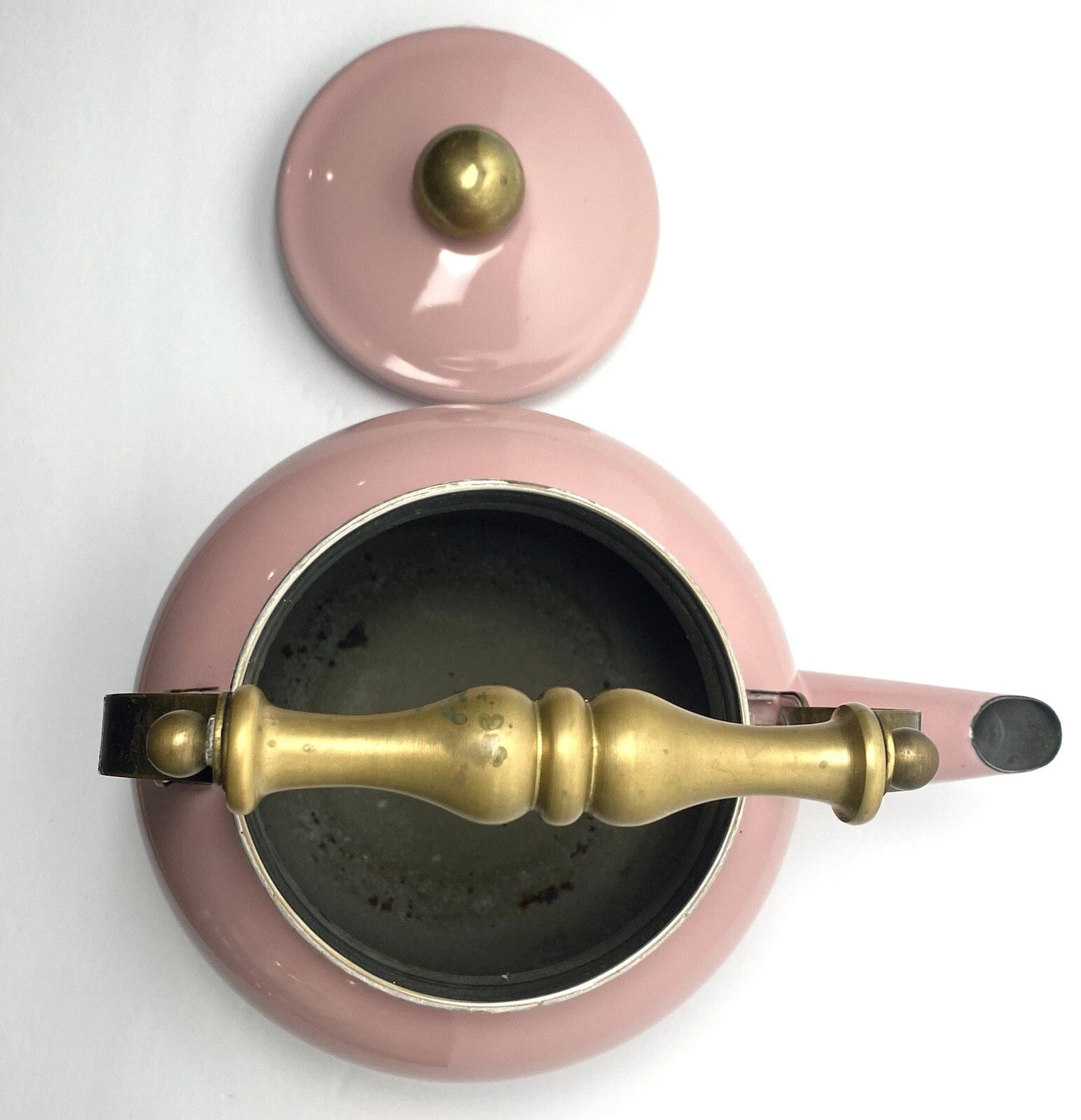 Vintage Tea Kettle Pot Pink Enamel Brass Handle Cottagecore Farmhouse Decor 2 Qt | eBay