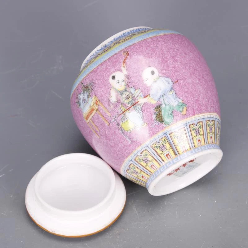 4.3" Collect Chinese Qing Colour Enamels Porcelain Child Have Fun Caddy Tea Pot