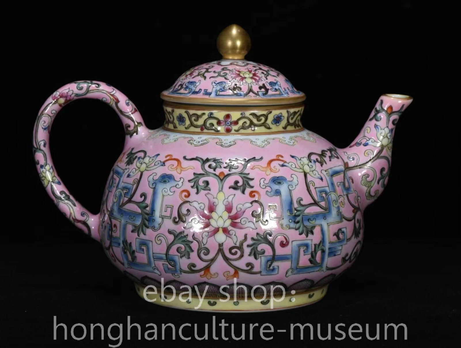 7" Qing Qianlong Marked Enamel Colour Gilt Porcelain Flower Wine Tea Pot Flagon