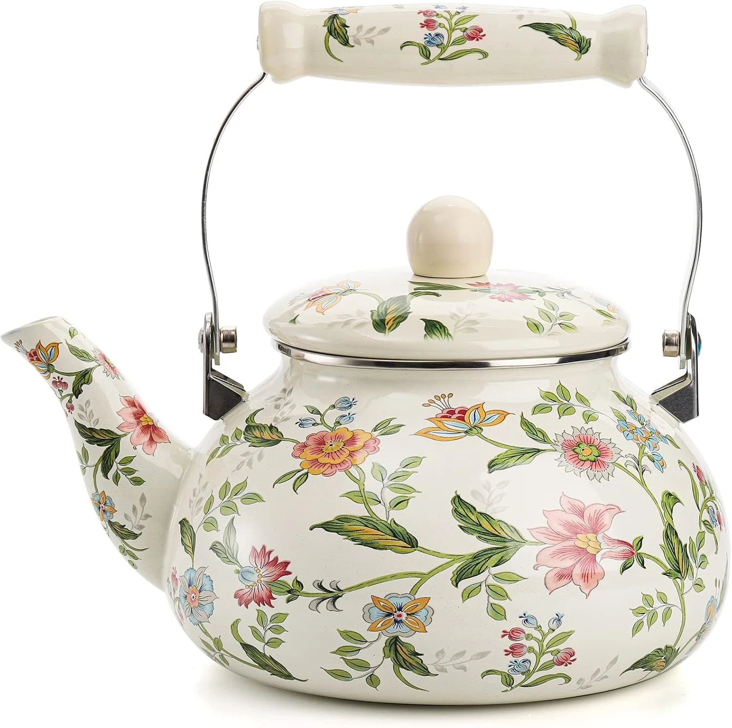 2.6 Quart Vintage Enamel Tea Kettle, Green Floral Enamel on Steel Teapot Cool | eBay