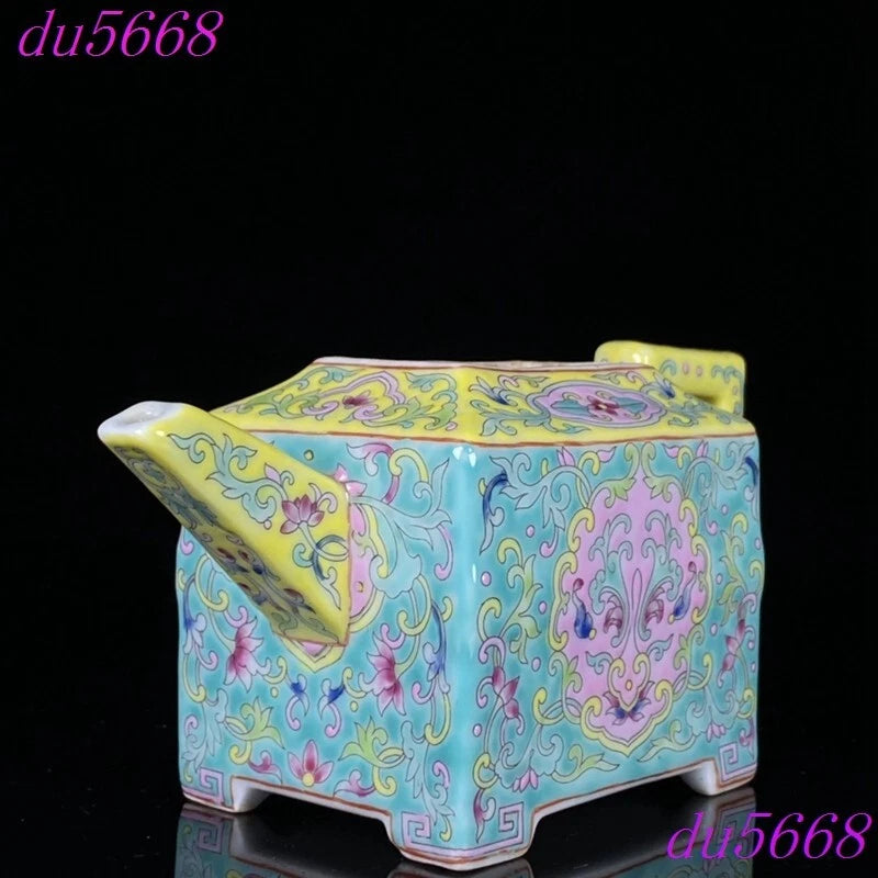 6"Qing Qianlong enamel porcelain flowers grain Drinking vessel flagon Teapot