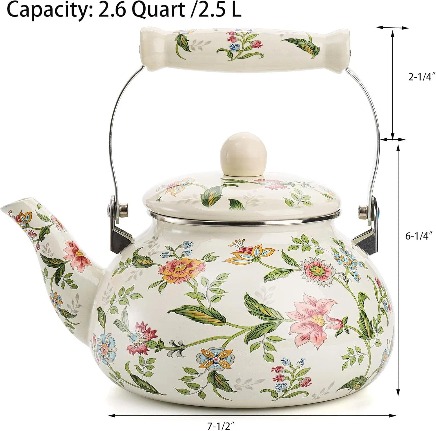 2.6 Quart Vintage Enamel Tea Kettle, Green Floral Enamel on Steel Teapot Cool | eBay