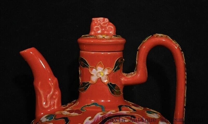 7.4"Song Dynasty ru kiln Red Glaze porcelain Cloisonne enamel Flagon Tea Pot | eBay
