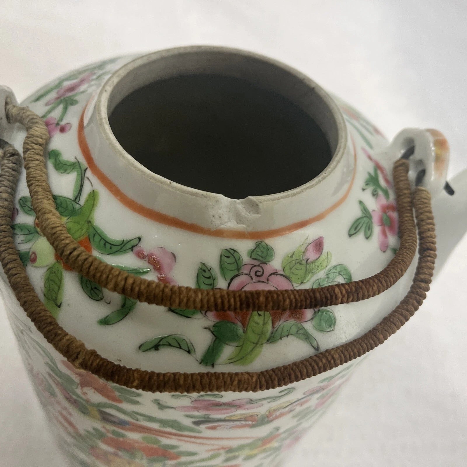 Antique Chinese Famille Rose Porcelain Teapot And Lid Enamel Hand Painted China