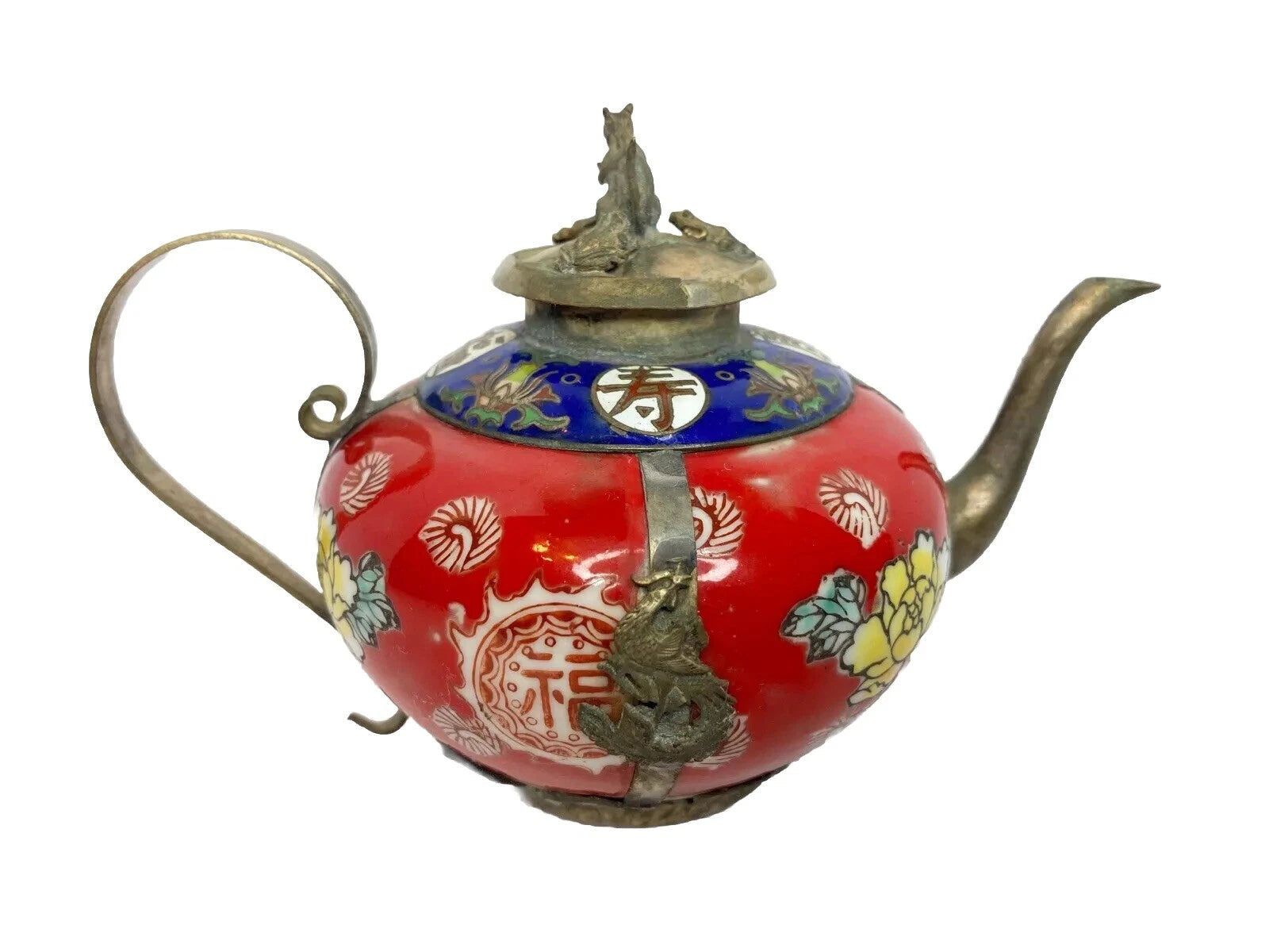 Antique Chinese Tibet-Silver Porcelain & Cloisonné Enamel Tea Pot hand painted | eBay