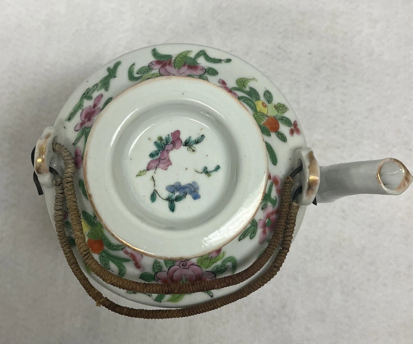 Antique Chinese Famille Rose Porcelain Teapot And Lid Enamel Hand Painted China