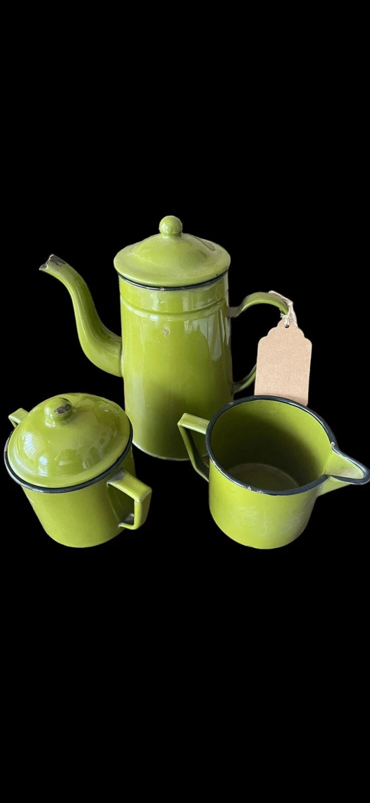 OTTO Japan Enamel Black Trim Tea Kettle Coffee Pot Green w/sugar & Creamer + Lid | eBay