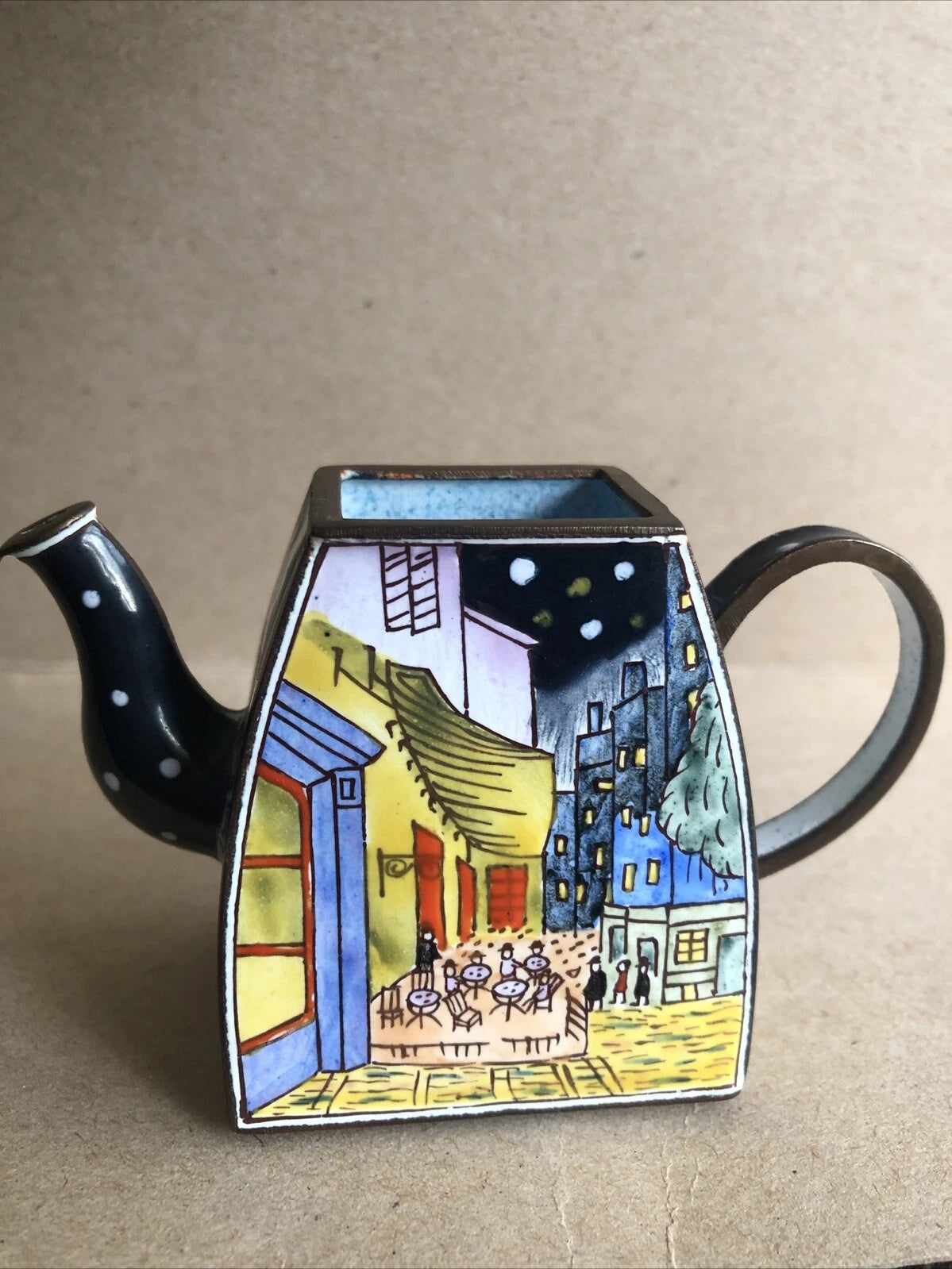 Miniature Enamel Teapot No. 1400 Vintage (3.5”) City Scape Scene No Lid | eBay