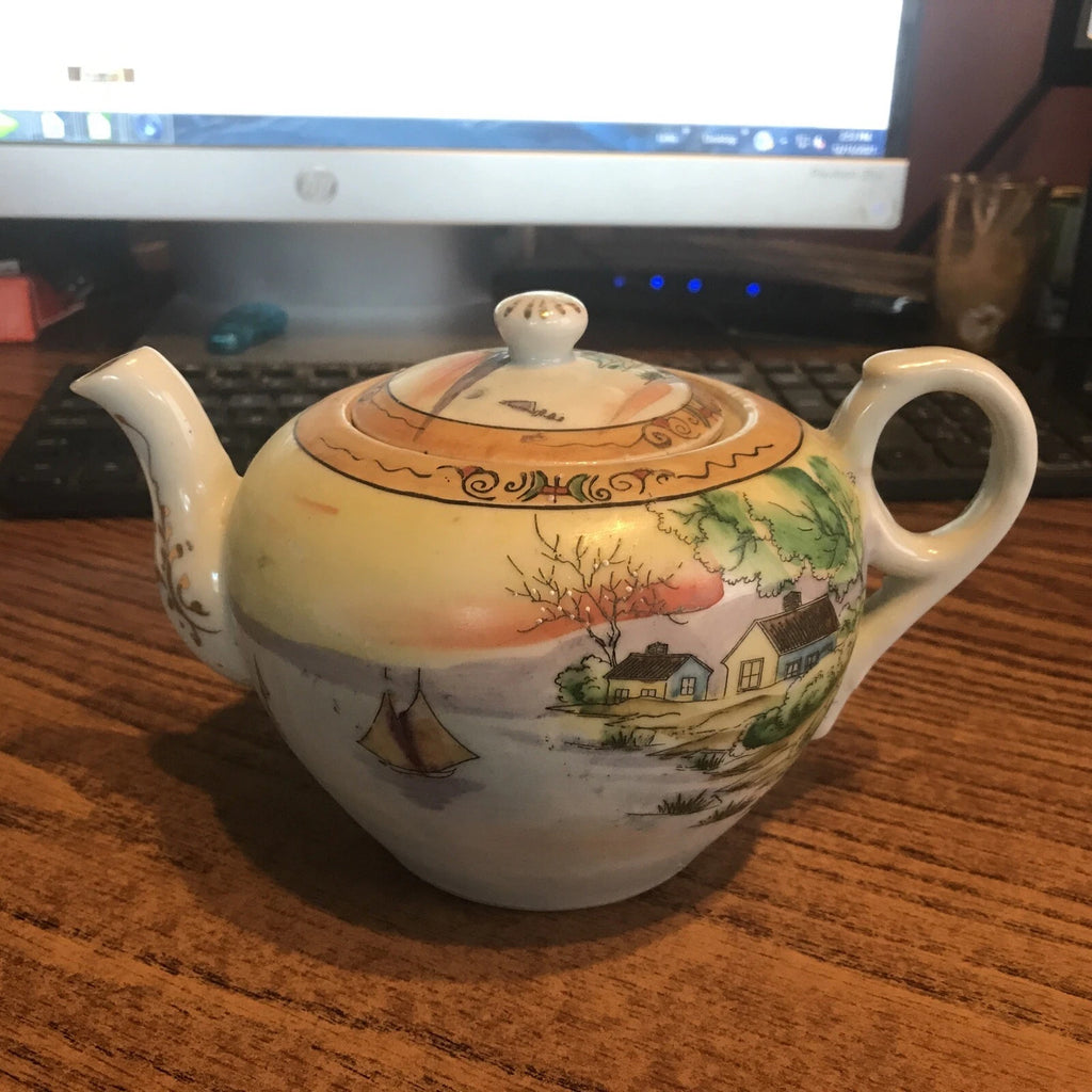 "Made in Nippon" - Hand Painted Landscape Scene Sunset - Lake - Enamel Teapot | eBay
