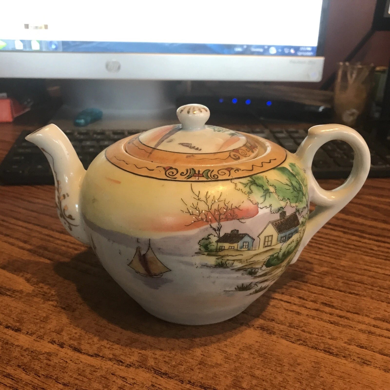 "Made in Nippon" - Hand Painted Landscape Scene Sunset - Lake - Enamel Teapot | eBay