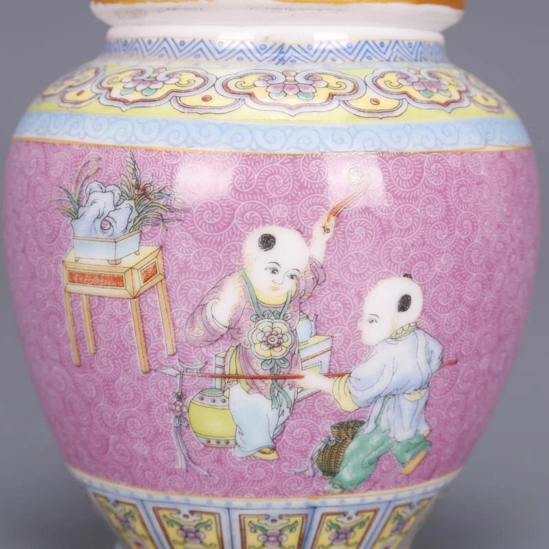 4.3" Collect Chinese Qing Colour Enamels Porcelain Child Have Fun Caddy Tea Pot