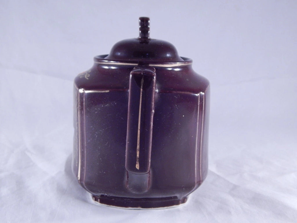 Antique Vintage Japan Teapot Early Mid Century Glossy Embossed Design Enamel