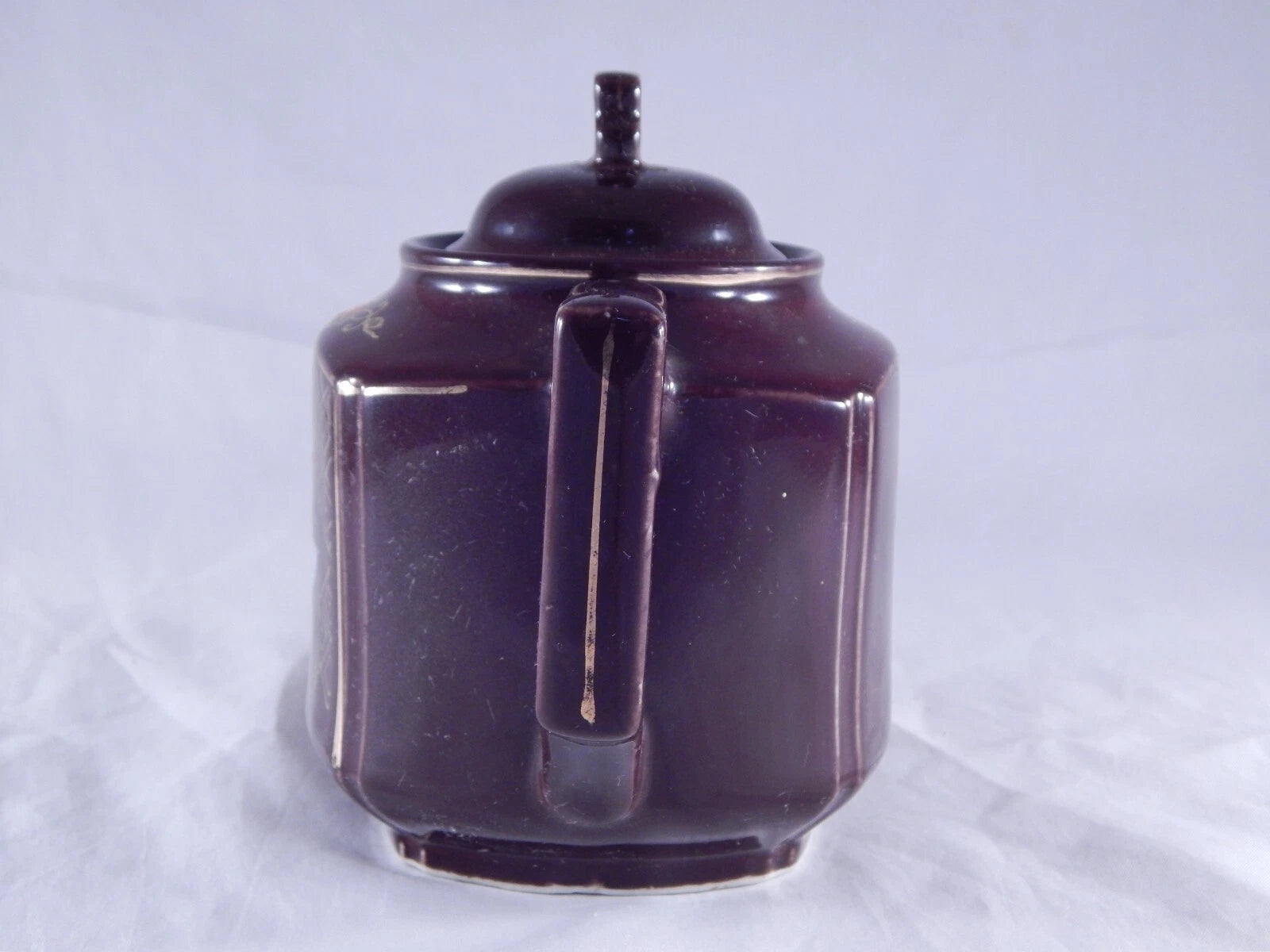 Antique Vintage Japan Teapot Early Mid Century Glossy Embossed Design Enamel