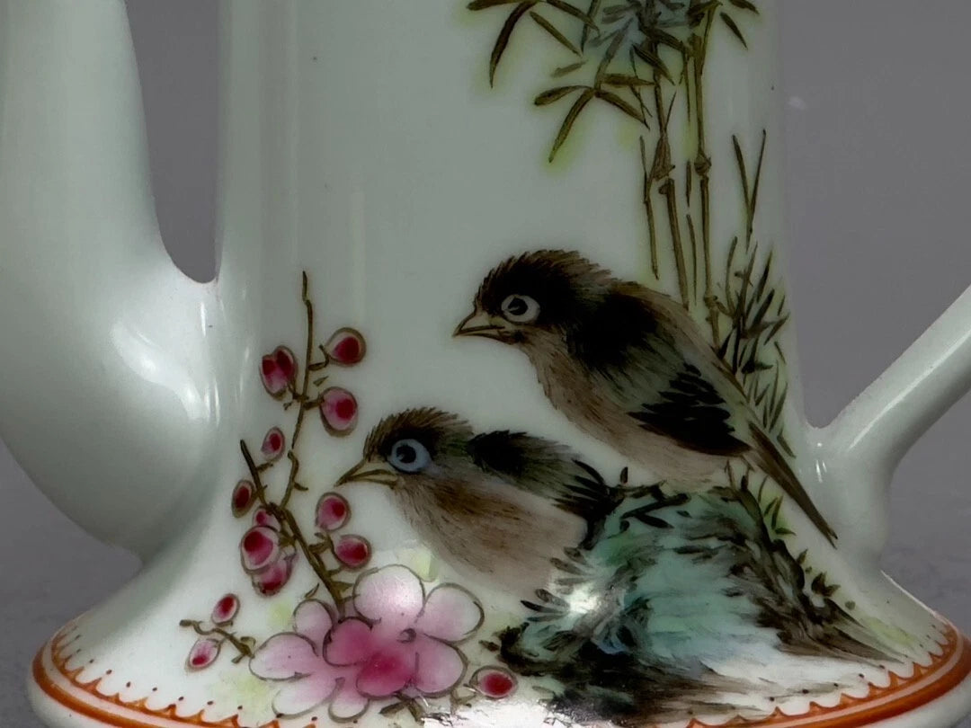 5.6" China Powder enamel porcelain flowers bird Teapot tea set tea maker statue