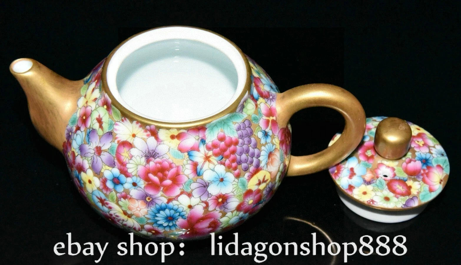 5.2" Qianlong Marked Enamel Porcelain Gilt Flower Pattern Wine Tea Pot