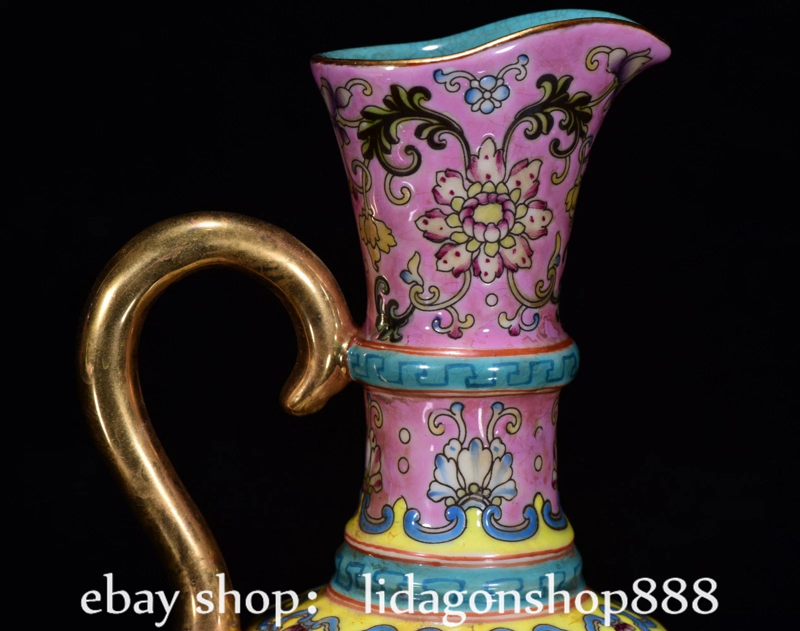 8" Yongzheng Marked Enamel Porcelain Gilt Flower Leaf Pattern Wine Tea Pot