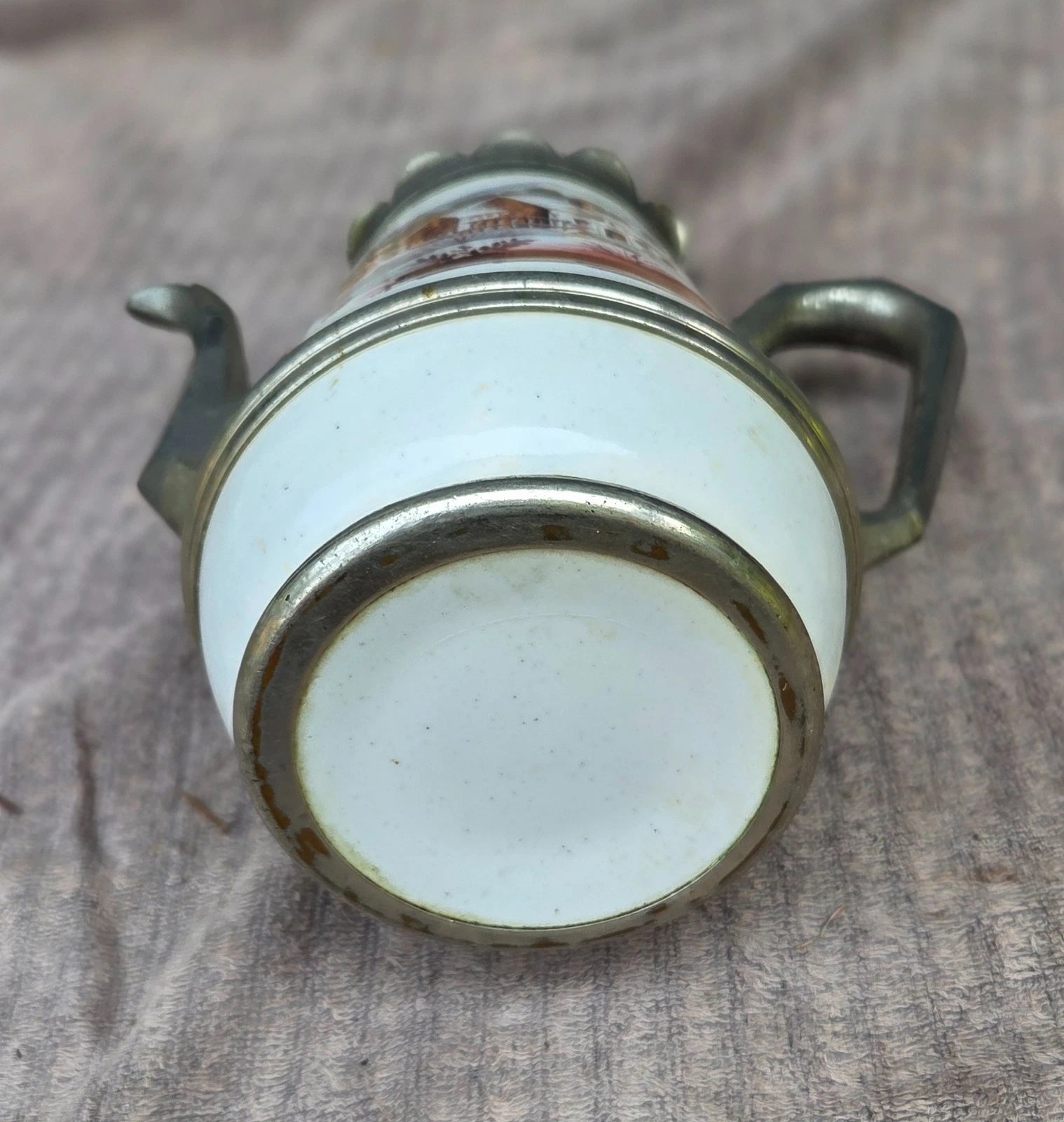 Vintage / Antique Victorian Hand Painted Enamel & Pewter Teapot