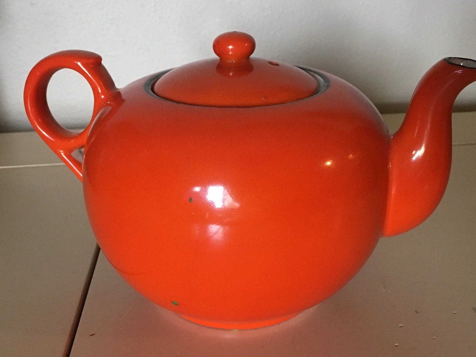 Vintage Bright Orange Enamel Floral Porcelain Japan Tea Pot Hand Painted
