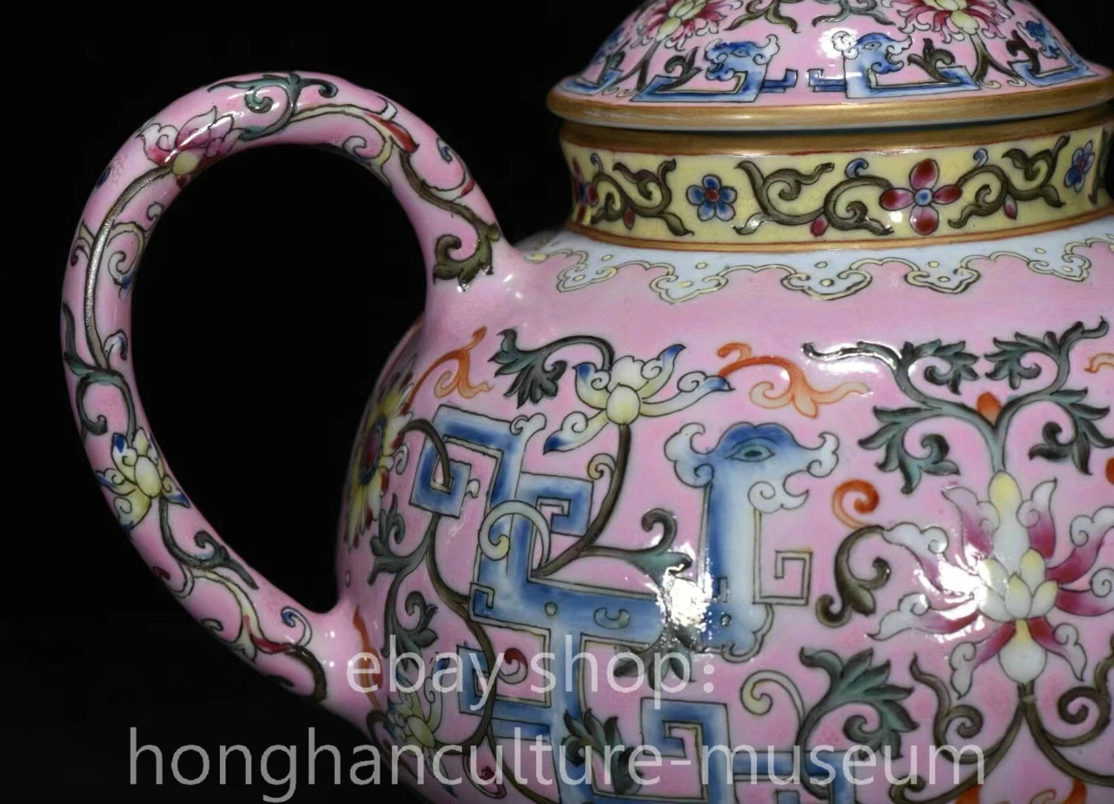 7" Qing Qianlong Marked Enamel Colour Gilt Porcelain Flower Wine Tea Pot Flagon