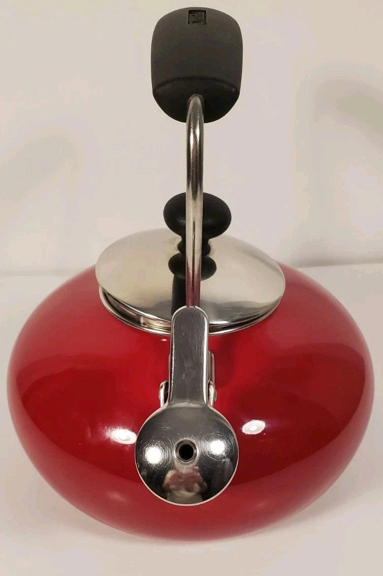 Vintage Chantal Classic Whistling Tea Kettle Teapot Red Enamel Black Handle 1.8
