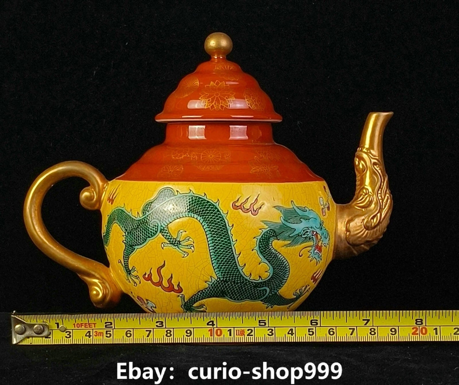6.6" Yongzheng Enamel Colour Porcelain Gilt Dragon Phoenix Wine Tea Pot Flagon