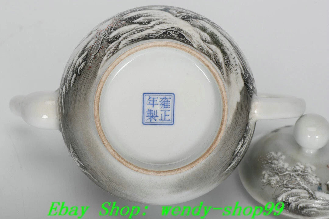 6" YongZheng Marked Colour Enamel Porcelain Snow Mountains Pine Teapot Teakettle | eBay