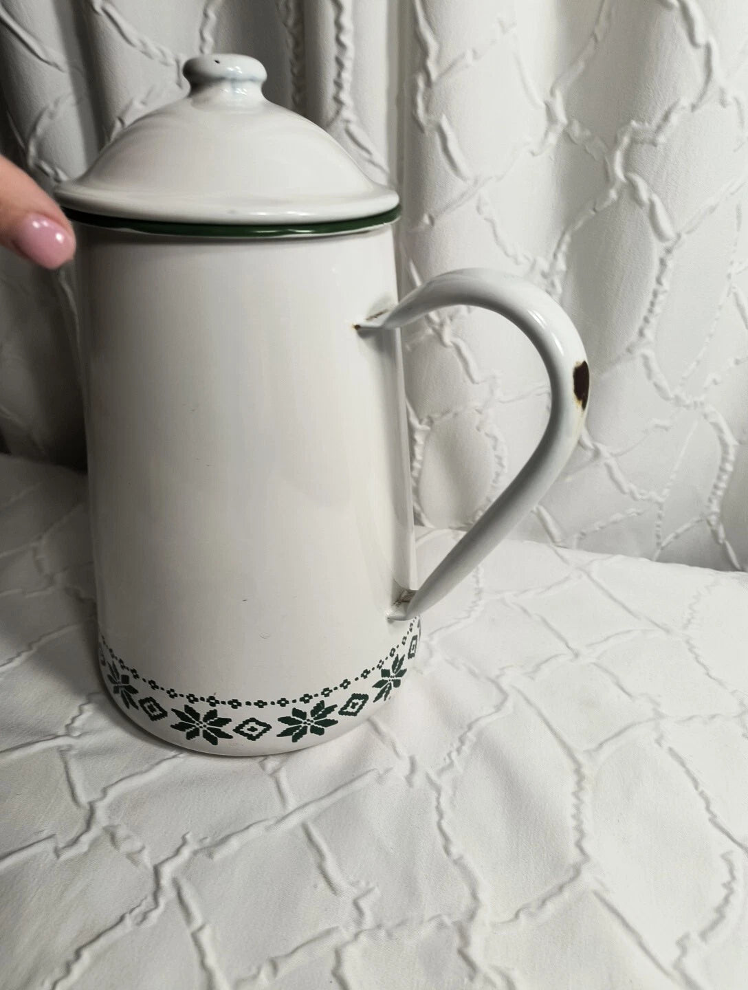 Vtg Ralph Lauren Enamel Coffee Tea Pot Tea Kettle Made In Japan Green White