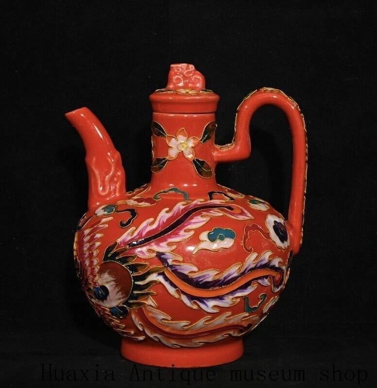 7.4"Song Dynasty ru kiln Red Glaze porcelain Cloisonne enamel Flagon Tea Pot | eBay