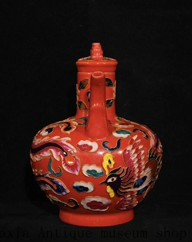 7.4"Song Dynasty ru kiln Red Glaze porcelain Cloisonne enamel Flagon Tea Pot | eBay