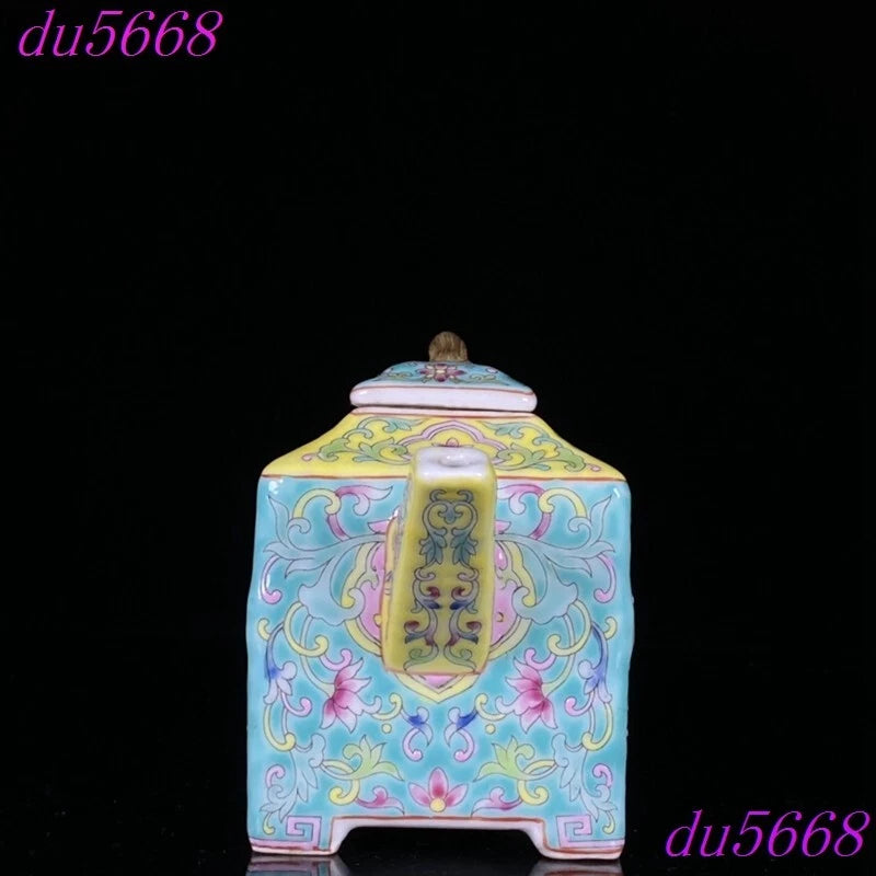 6"Qing Qianlong enamel porcelain flowers grain Drinking vessel flagon Teapot