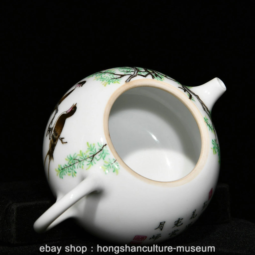 2.8" Old Chinese Yongzheng Marked Enamel Porcelain Willow Swallow Teapot