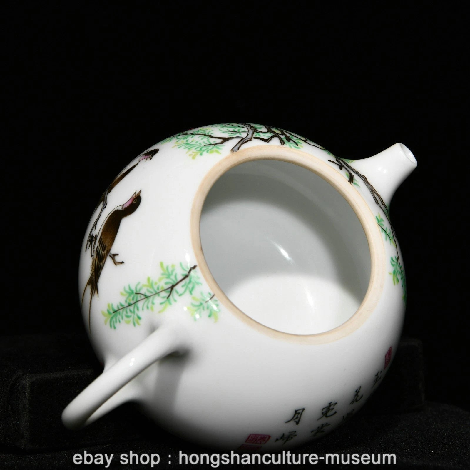 2.8" Old Chinese Yongzheng Marked Enamel Porcelain Willow Swallow Teapot