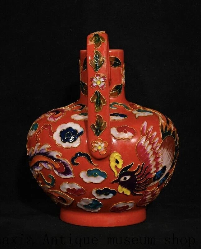 7.4"Song Dynasty ru kiln Red Glaze porcelain Cloisonne enamel Flagon Tea Pot | eBay