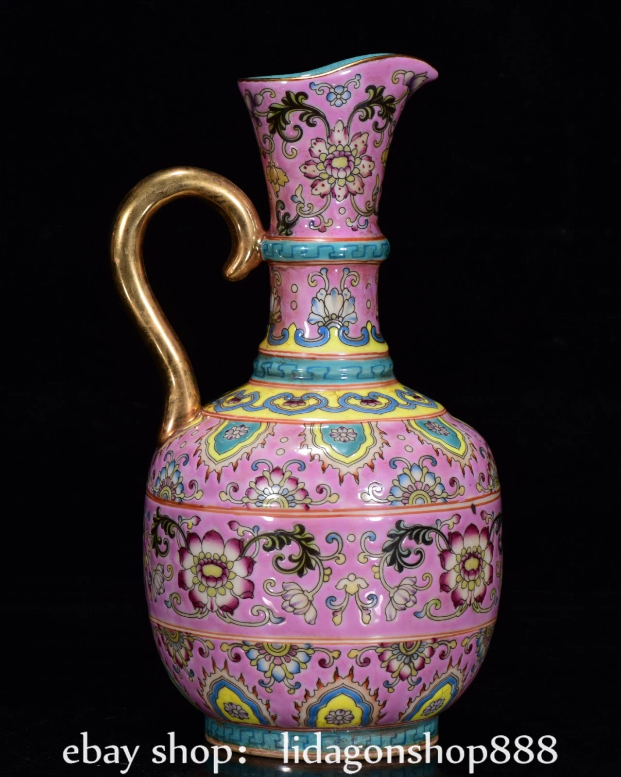 8" Yongzheng Marked Enamel Porcelain Gilt Flower Leaf Pattern Wine Tea Pot
