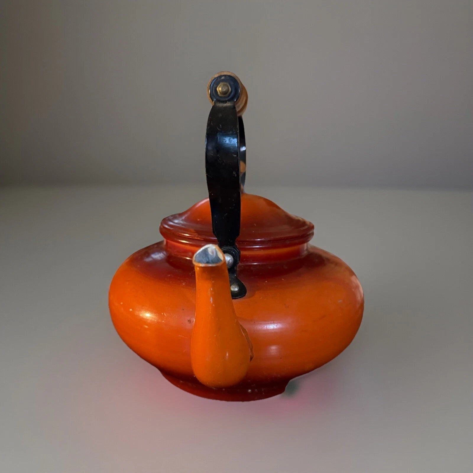 Vintage Taiwan Orange Enamelware Aluminum Teapot Tea Kettle Enamel