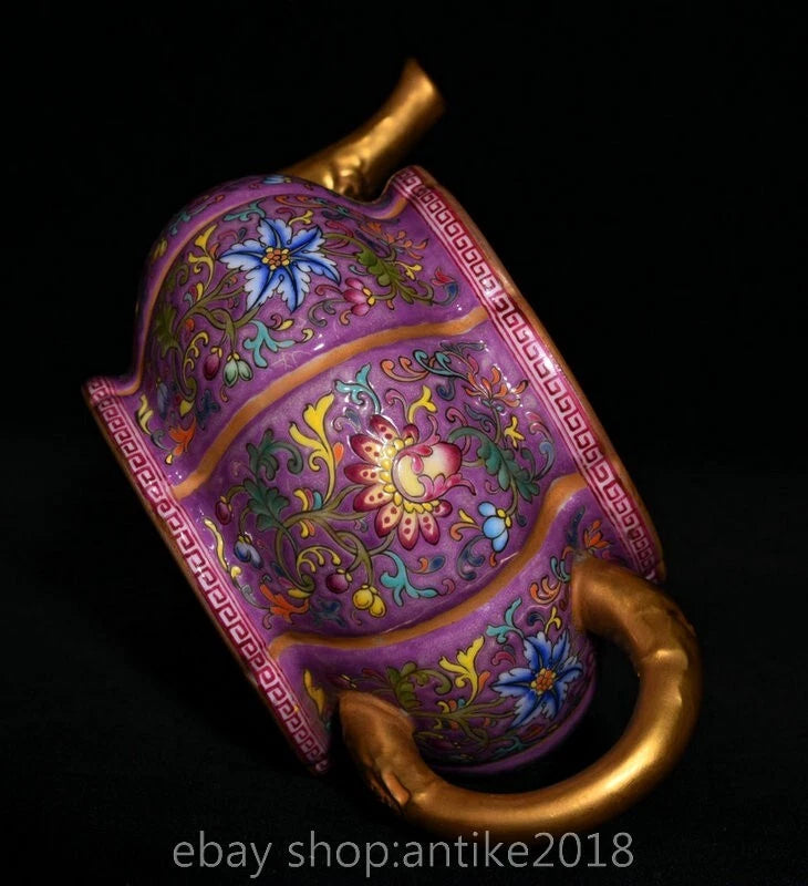 7.2 " Qianlong Marked China Colour Enamel Porcelain Gilt Dynasty Flower Teapot