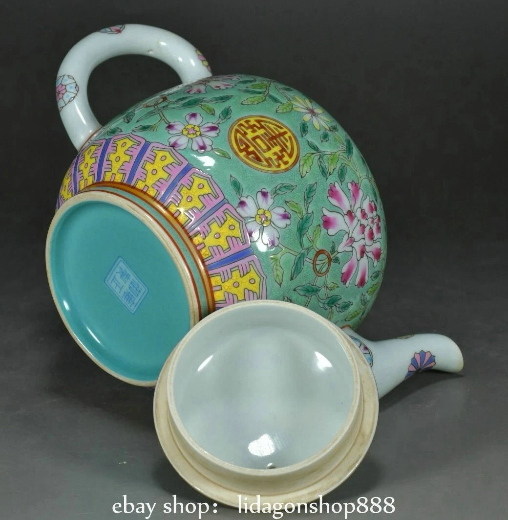 6.8" Yongzheng Marked Enamel Porcelain Flower Leaf Words Pattern Wine Teapot | eBay