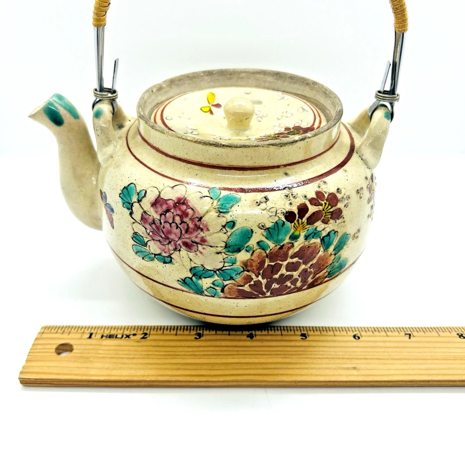 Antique Japanese Yellow Ware Ceramic Famille Rose Raised Enamel Teapot | eBay