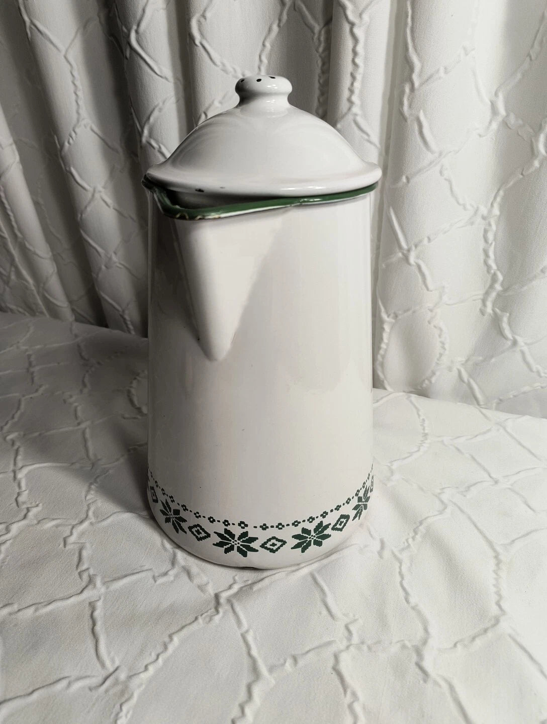 Vtg Ralph Lauren Enamel Coffee Tea Pot Tea Kettle Made In Japan Green White