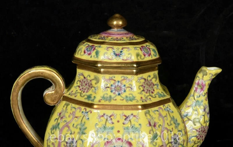 7 " Yongzheng Marked China Colour Enamel Porcelain Gilt Dynasty Flower Teapot