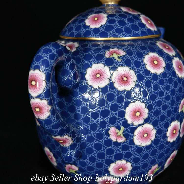 7.6" Qianlong Marked Chinese Colour enamels Porcelain Flower Teapot Kettle