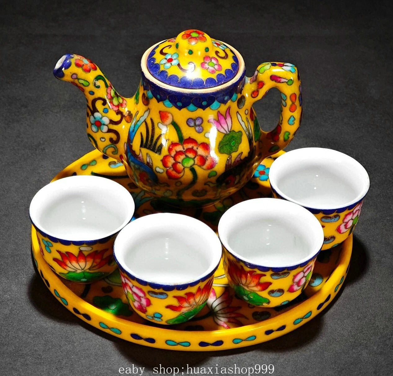 8" Colour Enamel Porcelain Cloisonne Enamel Filigree Fish Teapot Cup Tray Set | eBay