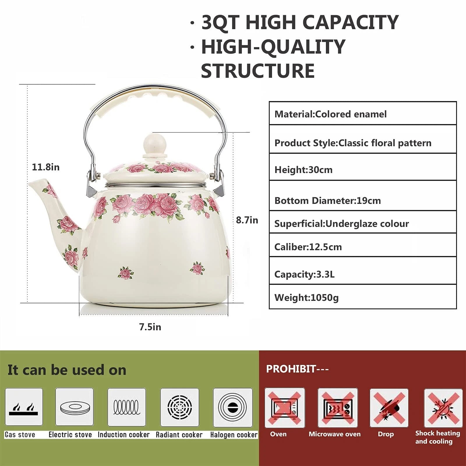 Tea Kettle Pot for Stove TopPorcelain Large Enamel Teakettle3.3L Colorful Tea...