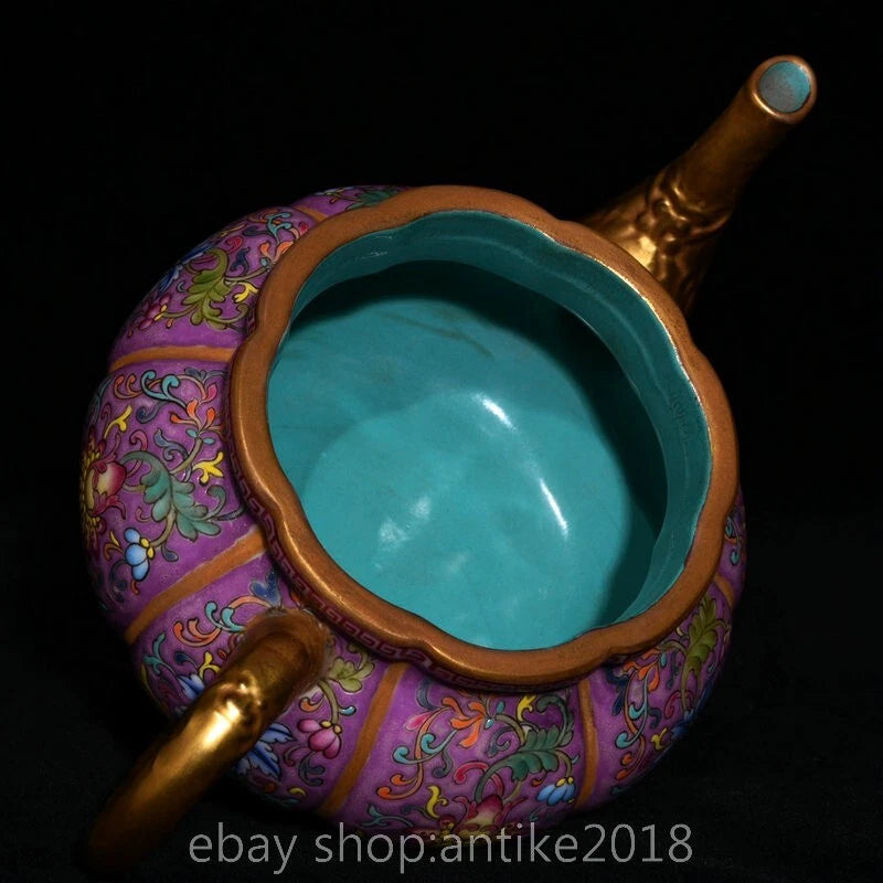 7.2 " Qianlong Marked China Colour Enamel Porcelain Gilt Dynasty Flower Teapot