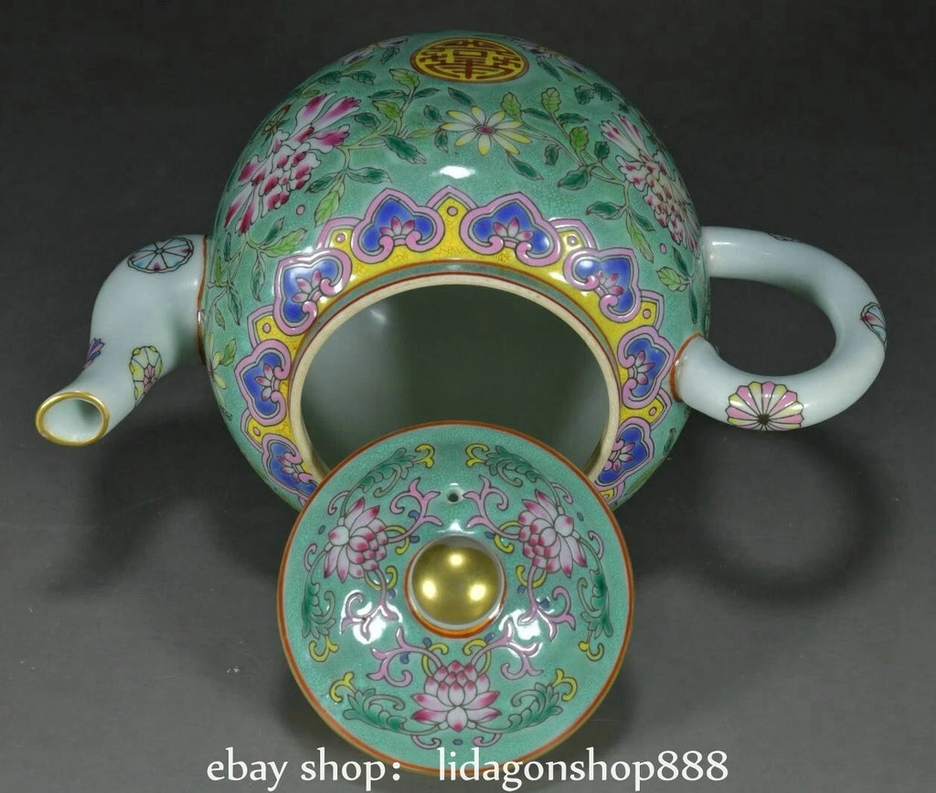 6.8" Yongzheng Marked Enamel Porcelain Flower Leaf Words Pattern Wine Teapot | eBay
