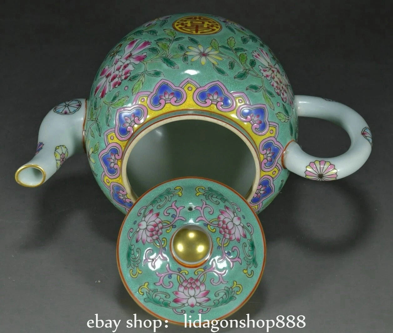 6.8" Yongzheng Marked Enamel Porcelain Flower Leaf Words Pattern Wine Teapot | eBay