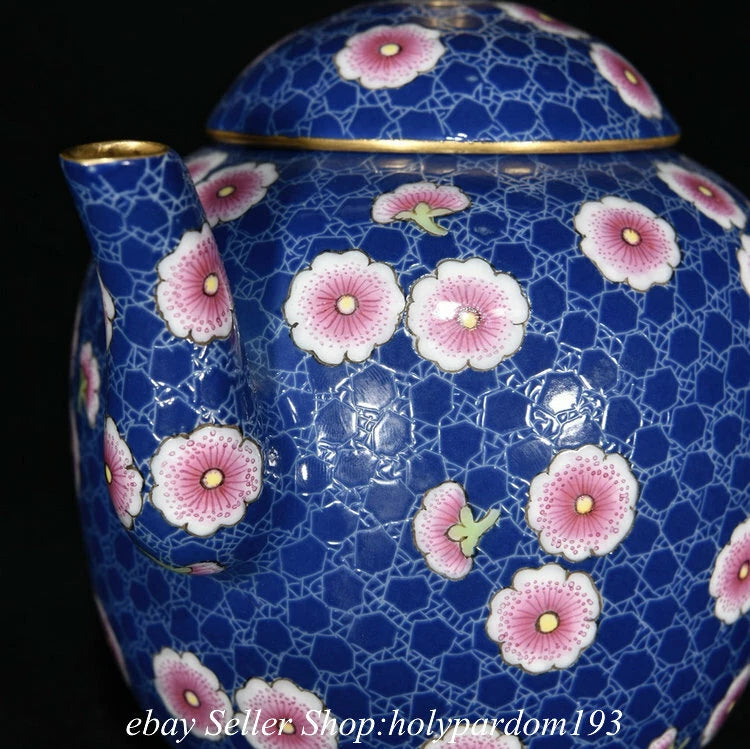 7.6" Qianlong Marked Chinese Colour enamels Porcelain Flower Teapot Kettle