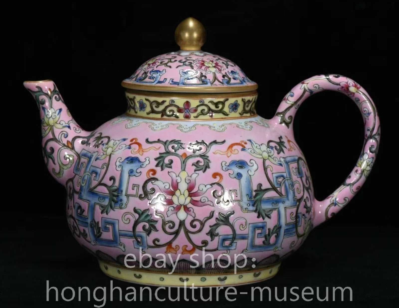 7" Qing Qianlong Marked Enamel Colour Gilt Porcelain Flower Wine Tea Pot Flagon