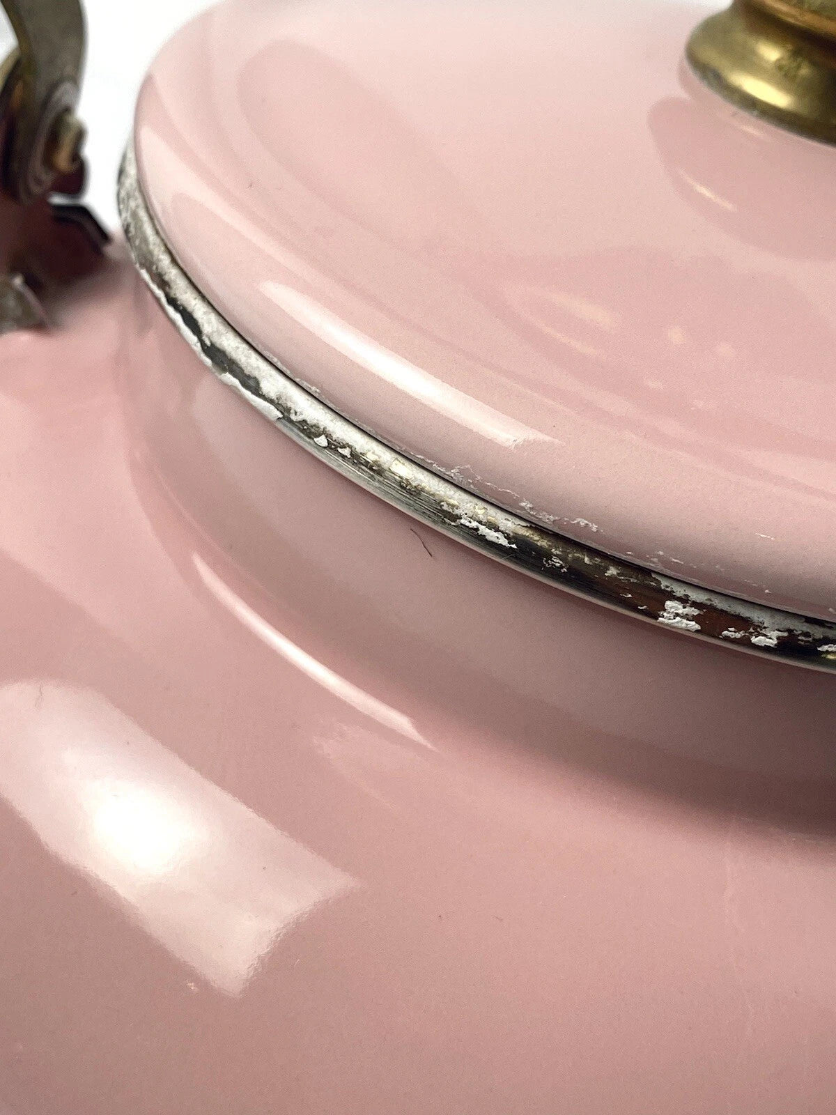 Vintage Tea Kettle Pot Pink Enamel Brass Handle Cottagecore Farmhouse Decor 2 Qt | eBay